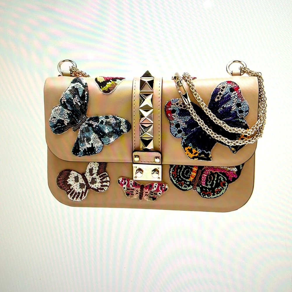 Valentino butterfly medium shoulder bag. Beige with beaded butterfly’s!